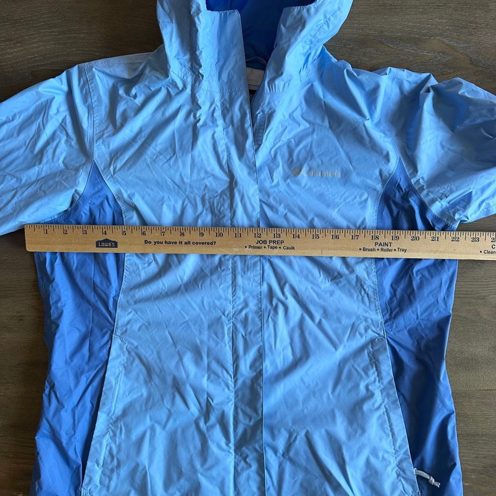 Columbia Omni-Tech Rain Jacket Womens Lg Blue Waterproof Hooded Shell Gorpcore - Picture 4 of 12